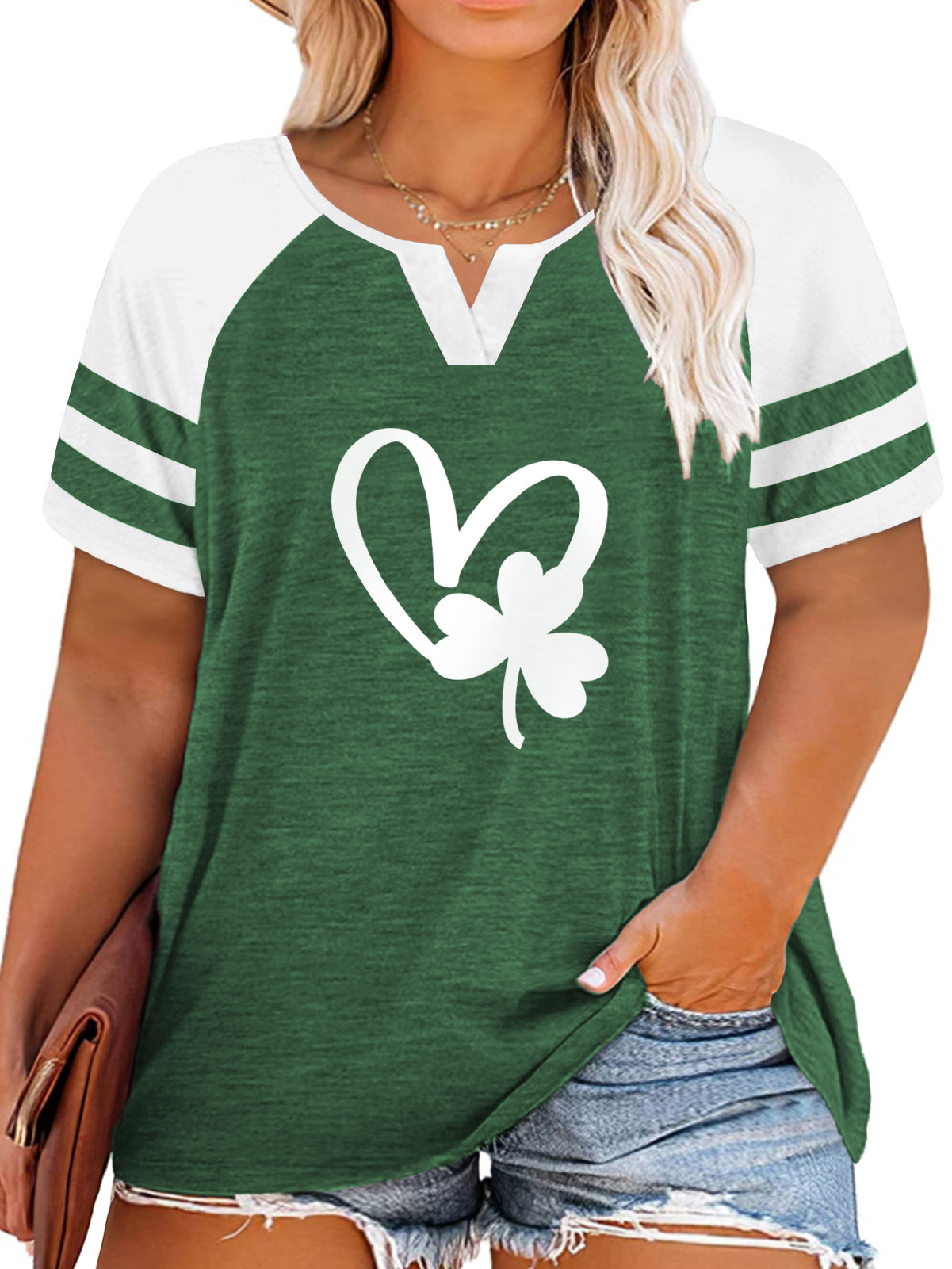 VISLILY Plus-Size Tops for Women Summer V Neck T Shirts Color Block Raglan Tees XL-4XL