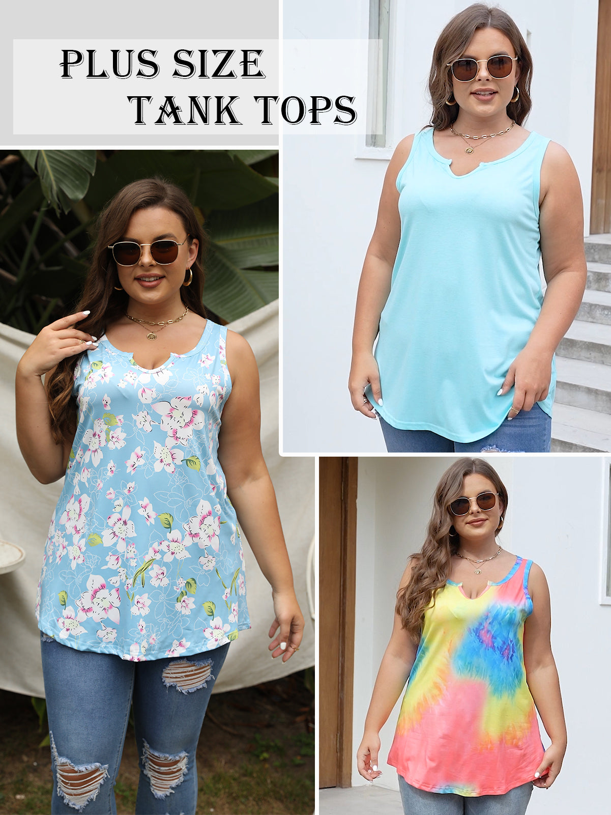 VISLILY Women's-Plus-Size-Tank-Tops Sleeveless Summer V Neck T Shirts Casual Loose Tunics Tee XL-5XL