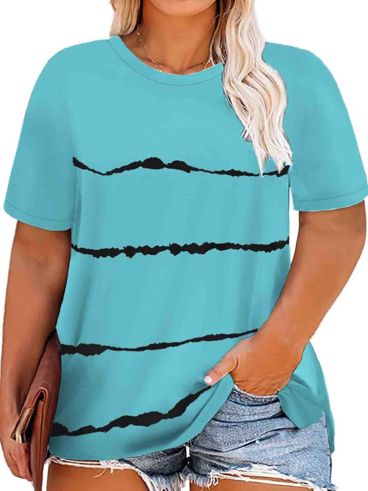 VISLILY Womens Plus-Size Tops Color Block T Shirts Short Sleeve Tunics XL-4XL