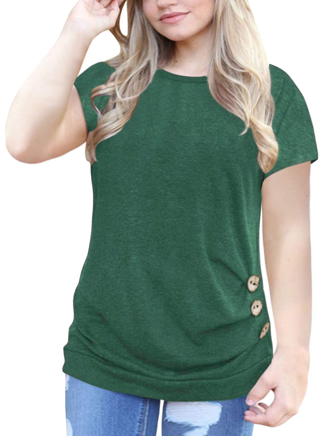 VISLILY Womens Plus Size Tops Buttons Decor T Shirt Short Sleeve Tunic –  vislilyplus