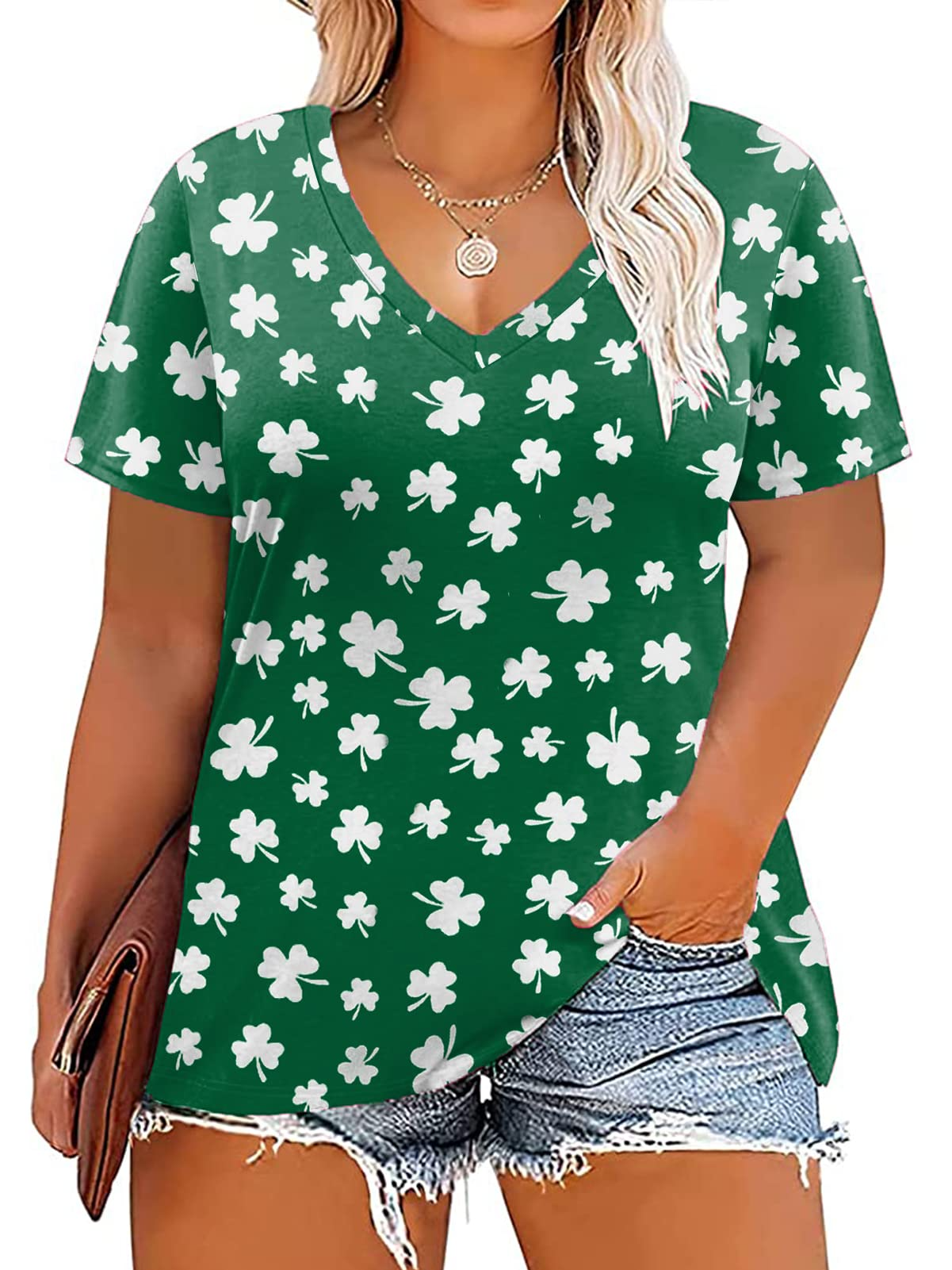 VISLILY Women Plus-Size Tops V Neck T Shirts Casual Summer Tunics Tee