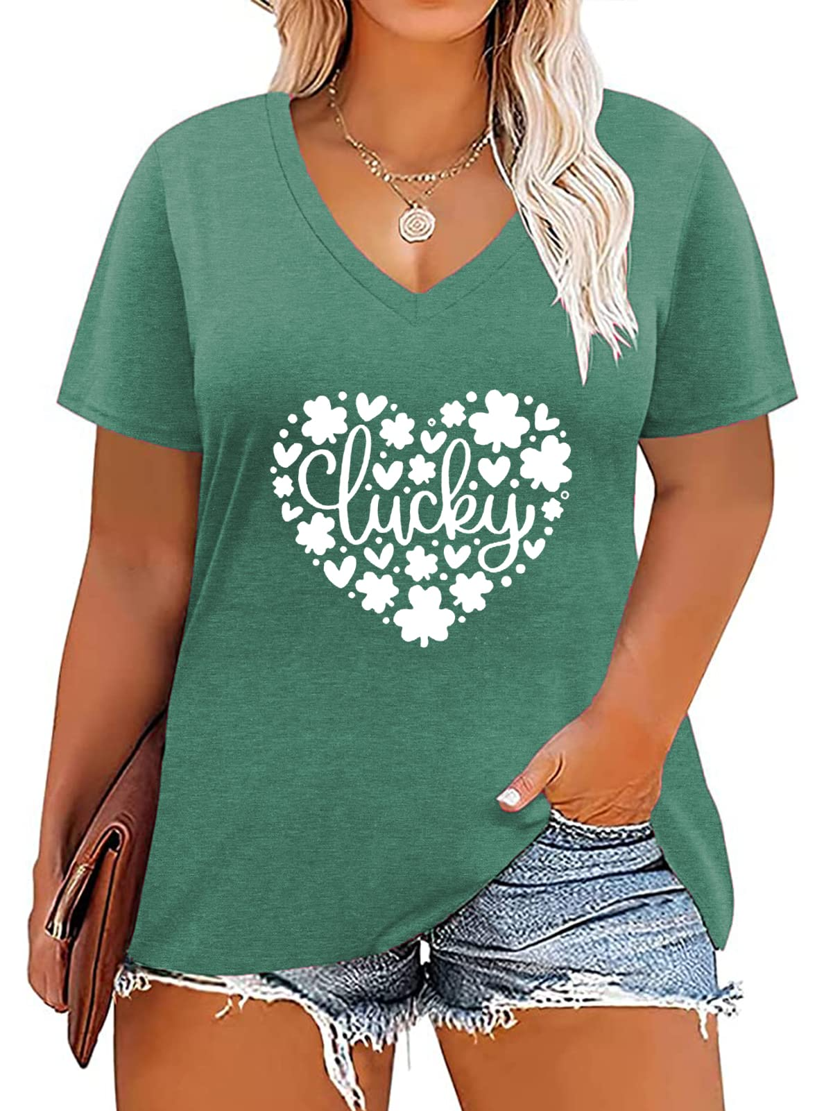 VISLILY Women Plus-Size Tops V Neck T Shirts Casual Summer Tunics Tee