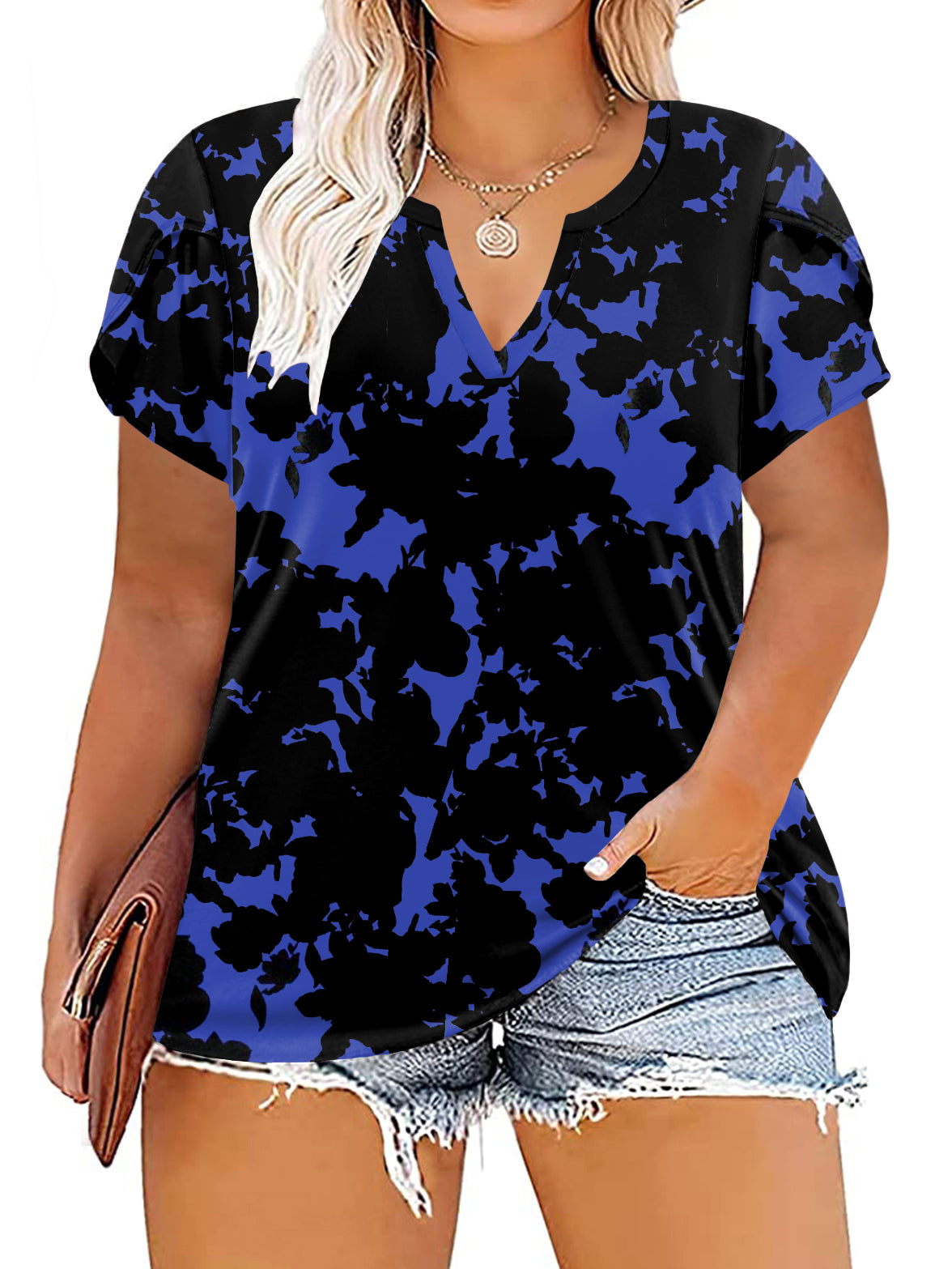 VISLILY Plus-Size-Tops for Women Casual Petal Sleeve T Shirts Summer V Neck Loose Comfy Tee