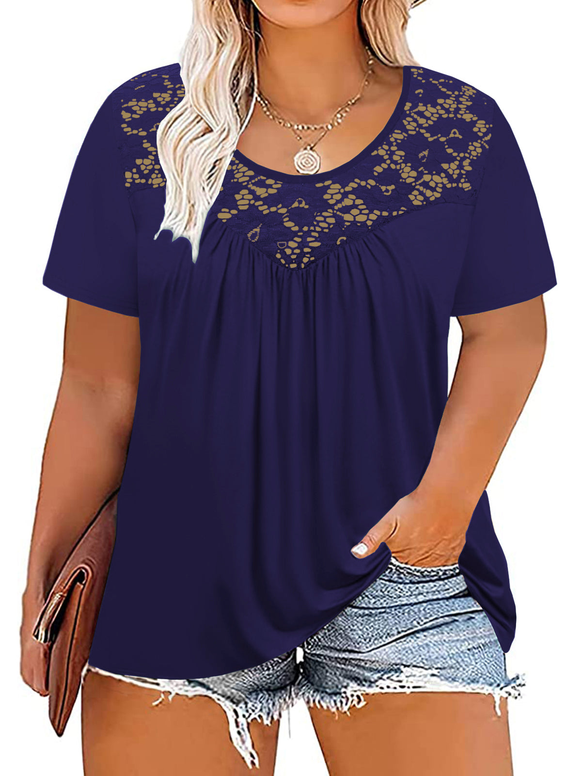 VISLILY Women's-Plus-Size-Tops Summer Lace Tee Shirts Short Sleeve