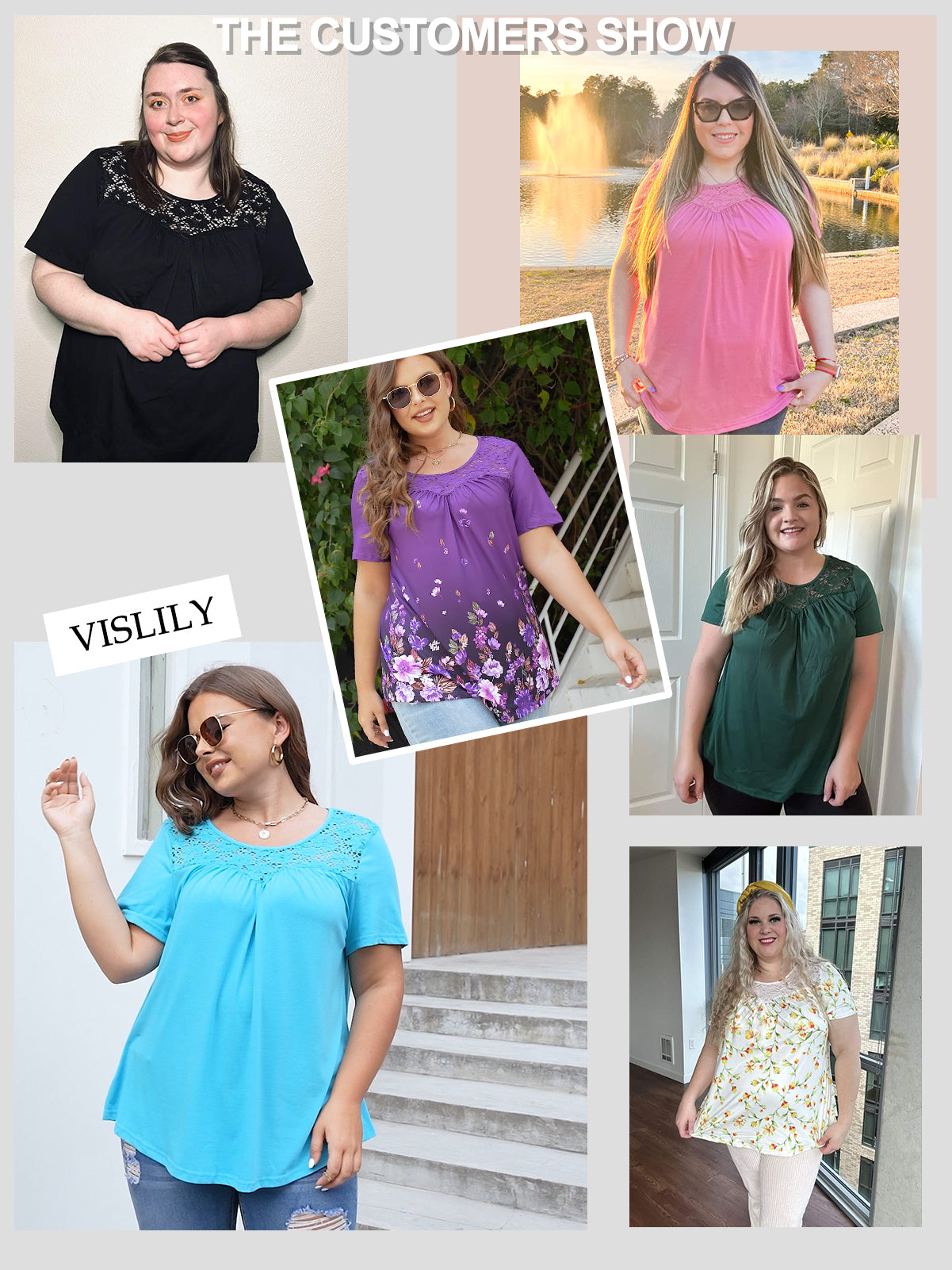 VISLILY Women's-Plus-Size-Tops Summer Lace Tee Shirts Short Sleeve Tunics Flowy Pleated Blouses XL-4XL