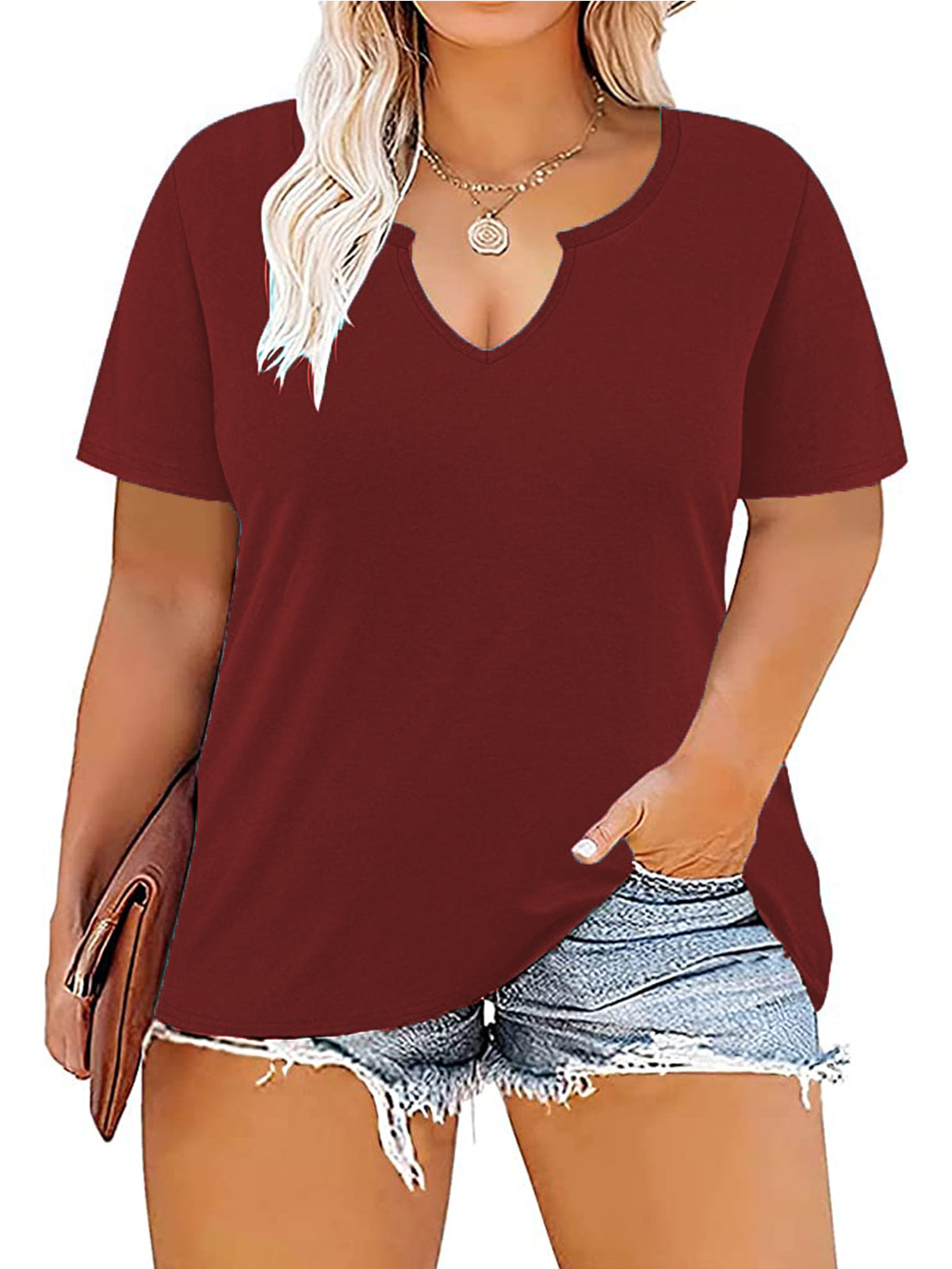 VISLILY Womens-Plus-Size-Tops Notch V Neck Summer T Shirts Short Sleev –  vislilyplus