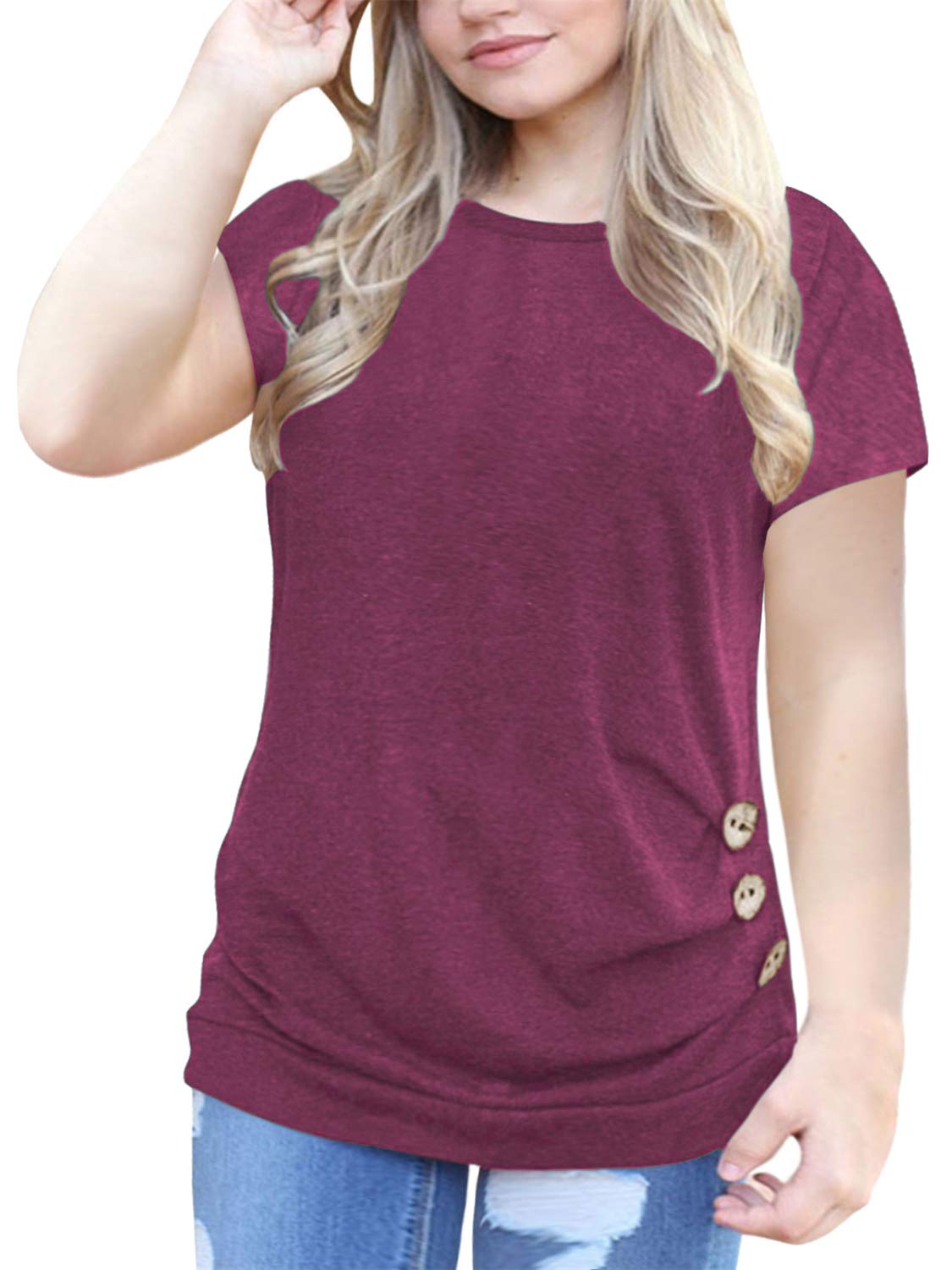 VISLILY Womens Plus Size Tops Buttons Decor T Shirt Short Sleeve Tunic –  vislilyplus