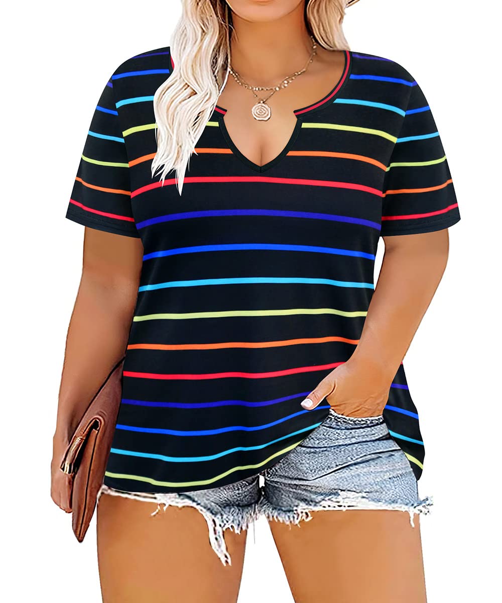 VISLILY Womens-Plus-Size-Tops Notch V Neck Summer T Shirts Short Sleeve  Blouses Sexy Tunics XL-5XL