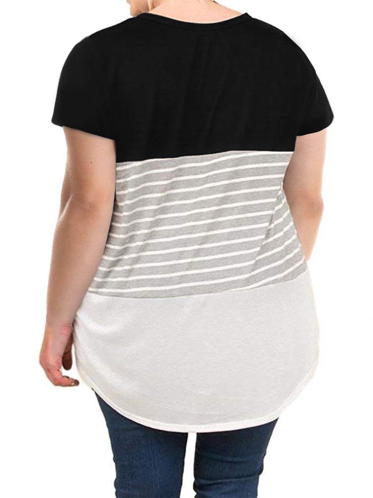 VISLILY Women's Plus Size T-Shirt Short Sleeve Striped Tunics Top XL-4XL